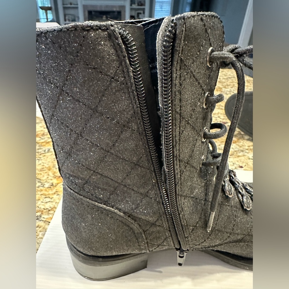 G by Guess Black Glitter Combat Boots. Worn Once. Sz 9.5. Smoke Free Home. - Picture 7 of 11
